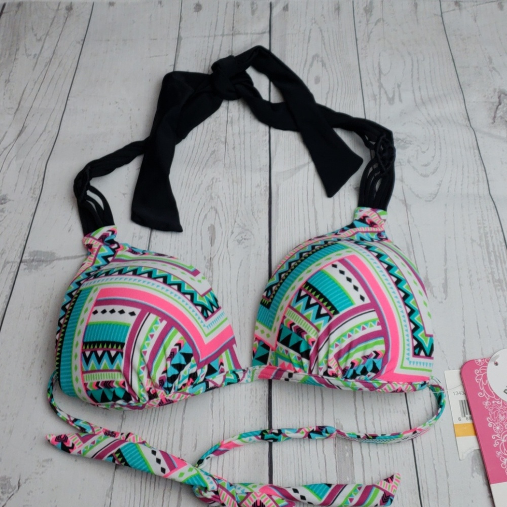 Hula Honey Push Up Tribal Bikini Top Strappy S - Picture 1 of 7